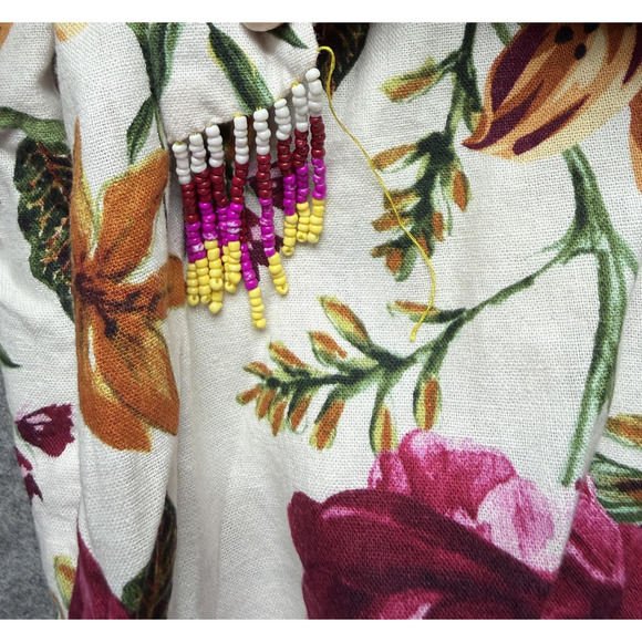 Joie Pants Womens 4 Pink White Floral Linen Blend Wide Leg Paperbag Waist Crop - Picture 13 of 14